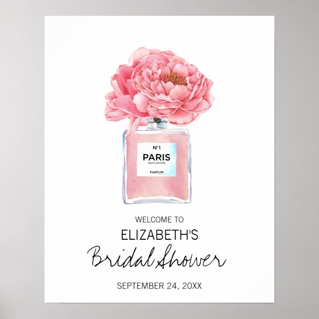 Rosa Peonies Parfym Blommig Bröllopsdusch Välkomme Poster (Framsidan)