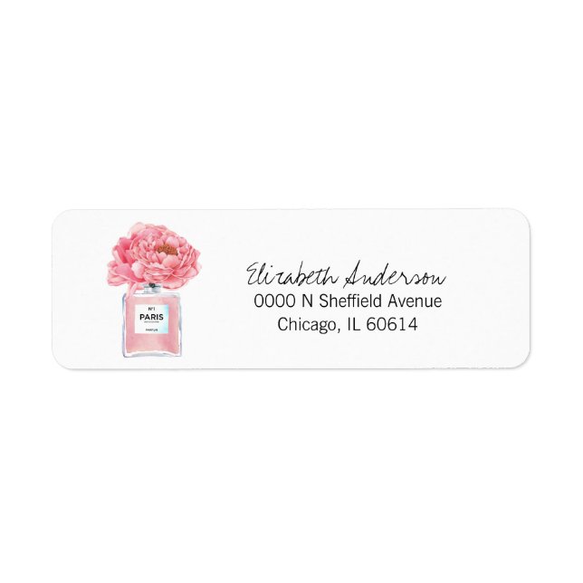 Rosa Peonies & Parfym Blommig Bröllopsinbjudan Returadress Etikett (Framsidan)