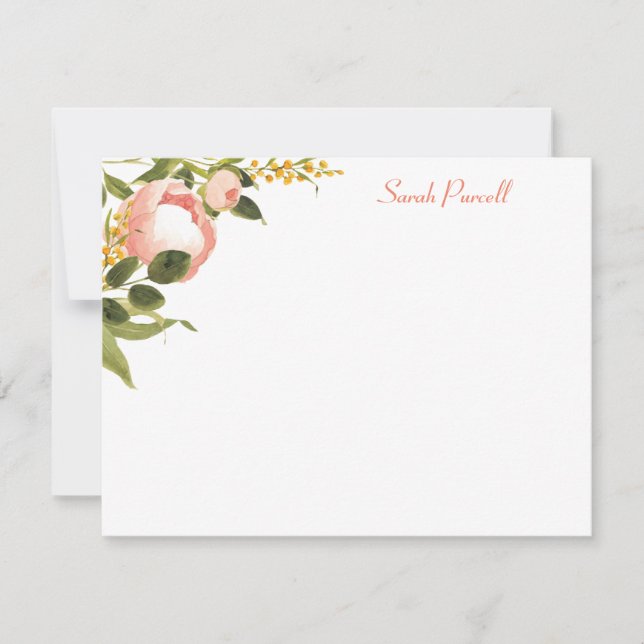 Rosa Peonies Personlig Flat Note Card Anteckningskort (Framsida)