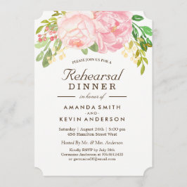 Rosa Peonies Rehearsal Dinner Inbjudan