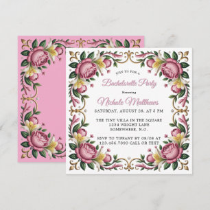 Rosa Peonies Rococo Ram Bachelorette Party Inbjudningar