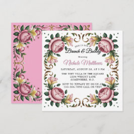 Rosa Peonies Rococo Ram Brunch & Bubly Inbjudningar