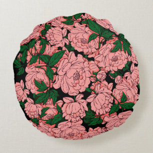 Rosa Peonies Rund Kudde
