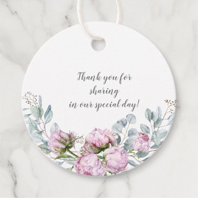  Rosa Peonies Sage Greenery Bröllop | Gåvor Etiketter (Framsida)