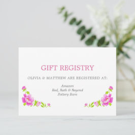 Rosa Peonies Silver Bröllop Gift Register Tilläggskort