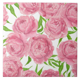 Rosa peonies vattenfärg kakelplatta