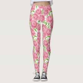 Rosa peonies vattenfärg leggings