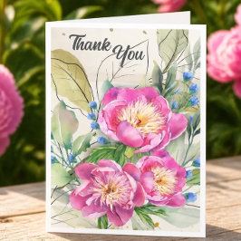 Rosa Peonies Vattenfärg Tackkort