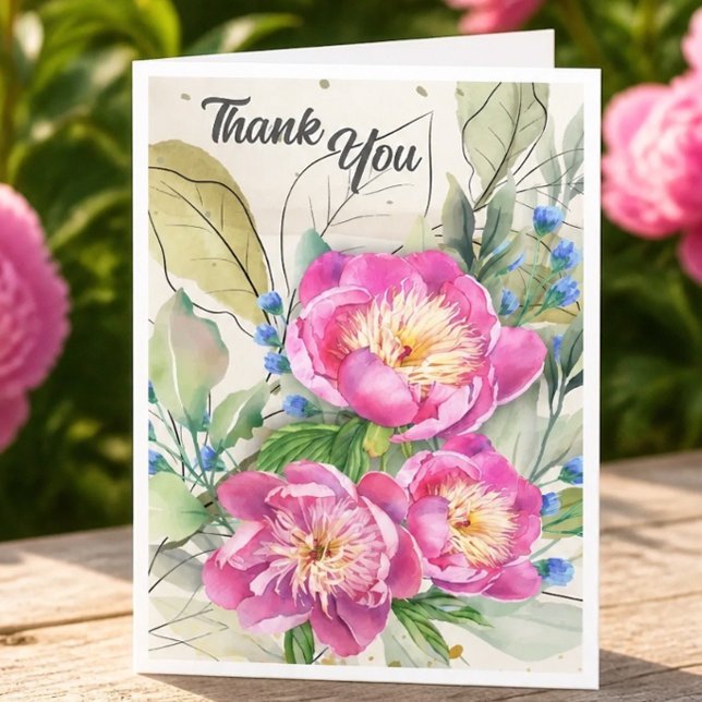 Rosa Peonies Vattenfärg Tackkort (Skapare uppladdad)