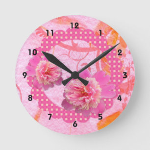 Rosa Peonies Wall Clock Rund Klocka