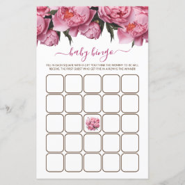 Rosa Peonies Watercolor Baby Shower Game Bingo
