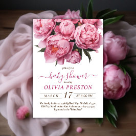 Rosa Peonies Watercolor Baby Shower Inbjudningar
