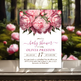 Rosa Peonies Watercolor Baby Shower Inbjudningar