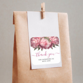 Rosa Peonies Watercolor Baby Shower Tack Fyrkantigt Klistermärke