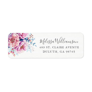 Rosa Peonies Watercolor Blommigt Returadress Etikett