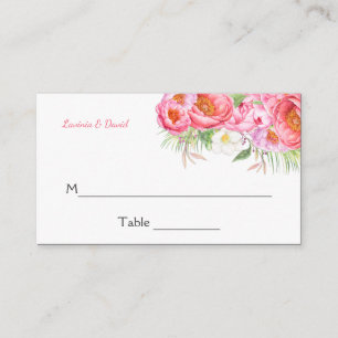 Rosa Peonies Watercolor Blommigts Placera kort