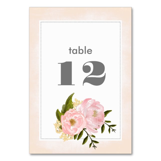  Rosa Peonies Watercolor Bröllop Bordsnummer (Framsidan)