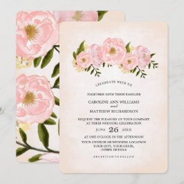  Rosa Peonies Watercolor Bröllop Inbjudningar