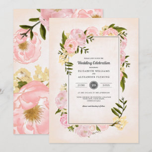 Rosa Peonies Watercolor Bröllop Inbjudningar