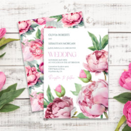 Rosa Peonies Watercolor Bröllop Inbjudningar