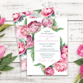 Rosa Peonies Watercolor Bröllop Inbjudningar