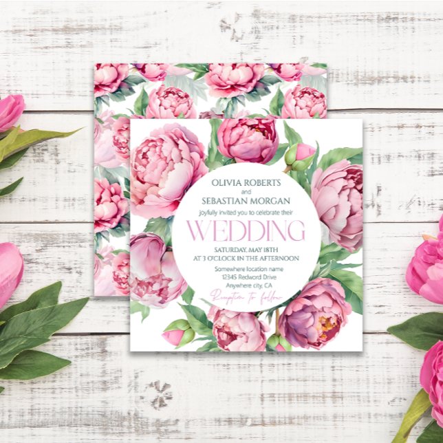  Rosa Peonies Watercolor Bröllop Inbjudningar (Skapare uppladdad)