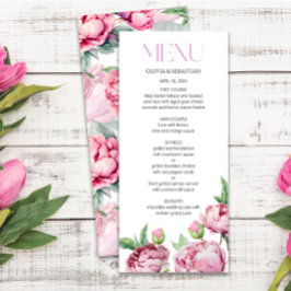 Rosa Peonies Watercolor Bröllop Meny