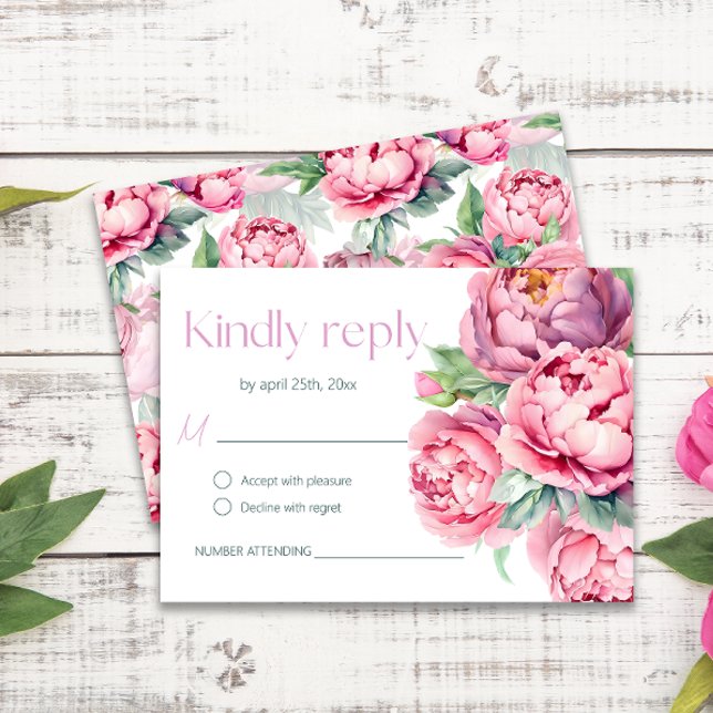  Rosa Peonies Watercolor Bröllop OSA Kort (Skapare uppladdad)