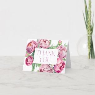 Rosa Peonies Watercolor Bröllop Tack Kort