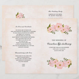  Rosa Peonies Watercolor-Bröllopsprogram