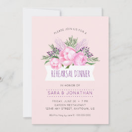 Rosa Peonies Watercolor Rehearsal Middag Inbjudningar