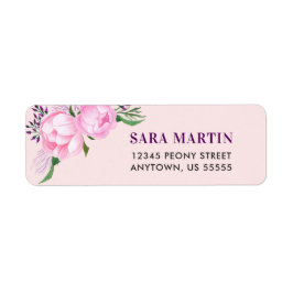 Rosa Peonies Watercolor Returadress Etikett
