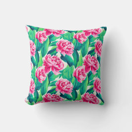 Rosa Peonies Watercolor Skriv ut Kudde