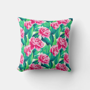 Rosa Peonies Watercolor Skriv ut Kudde