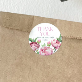 Rosa Peonies Watercolor Tack Runt Klistermärke