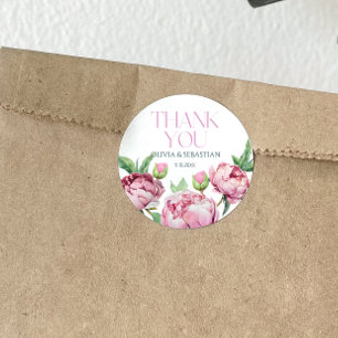 Rosa Peonies Watercolor Tack Runt Klistermärke