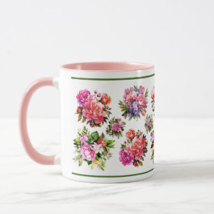 Rosa Peonior och Blomsterbuketter Mugg