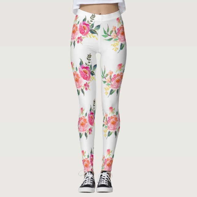 Rosa peonlegeringar leggings (Framsida)