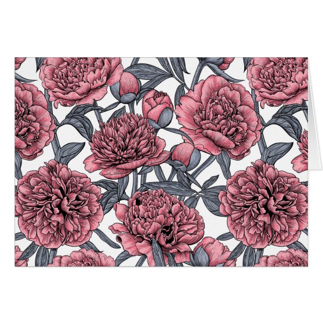 Rosa peonträdgård hälsningskort (Framsidan Horizontal)