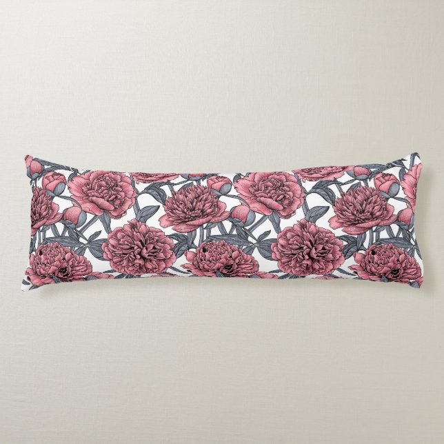 Rosa peonträdgård kroppskudde (Framsidan)