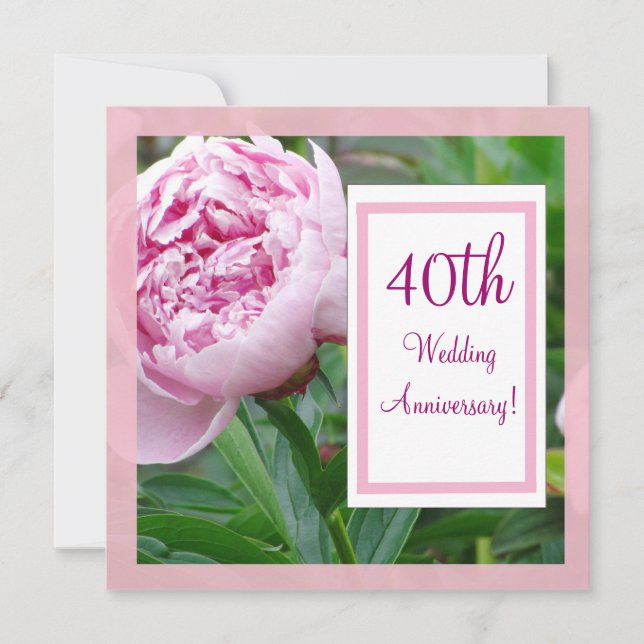 Rosa Peony 40-års bröllopsjubileum Inbjudan (Framsida)