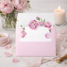 Rosa Peony-Akvarell Bröllops Kuvert