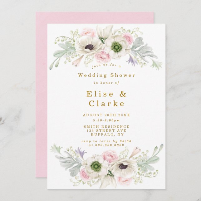 Rosa Peony Anemone Flower Guld Möhippa (Fram/baksida)