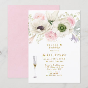 Rosa Peony Anemone Guld Brunch & Bubly Inbjudningar