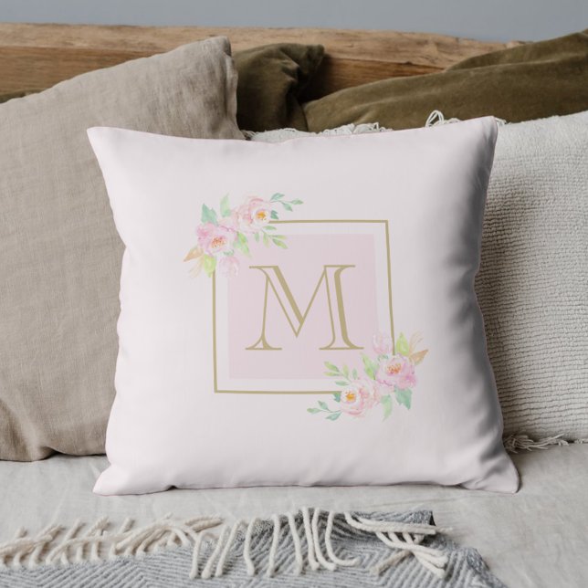 Rosa Peony Anpassningsbar Monogram Decorative Kudde (Skapare uppladdad)