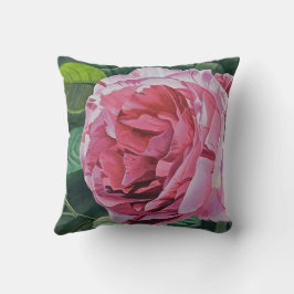 Rosa Peony-blomma med grönt löv, kvadrat Kudde