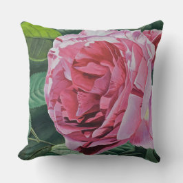 Rosa Peony-blomman med grönt lövs, stor Kudde