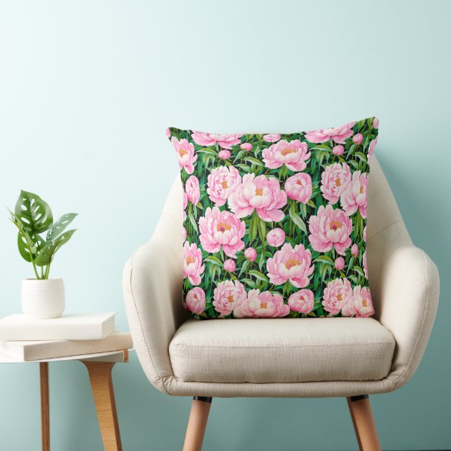 Rosa Peony-Blommar på lärobakgrunden Kudde (Stol)