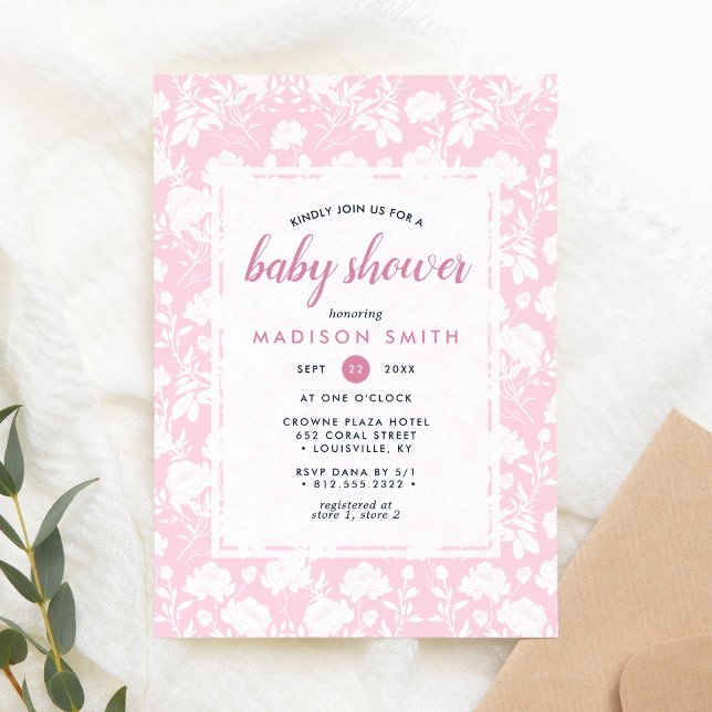 Rosa Peony Blommig Baby Shower Inbjudningar (Skapare uppladdad)
