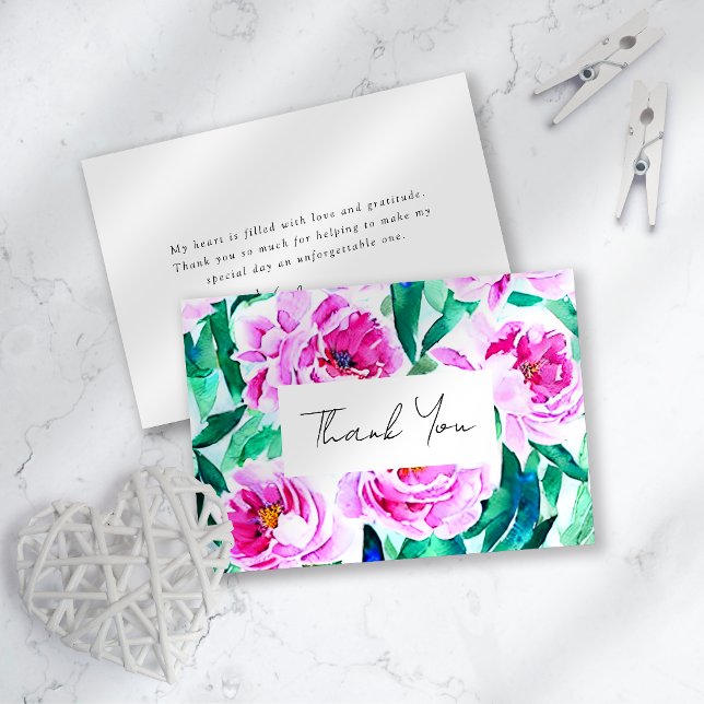 Rosa Peony Blommig Bröllopsdusch Tack Kort (Skapare uppladdad)